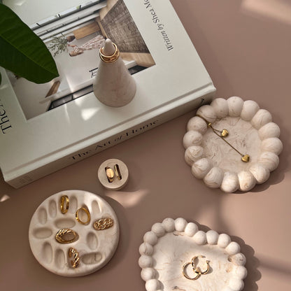 Round Jesmonite Ring Holder Tray | Minimalist Jewelry Organizer