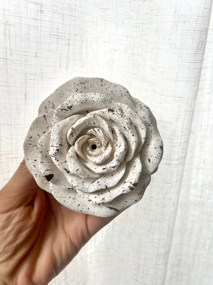 Handcrafted Rose Incense Holder_ Floral Jesmonite Incense Burner
