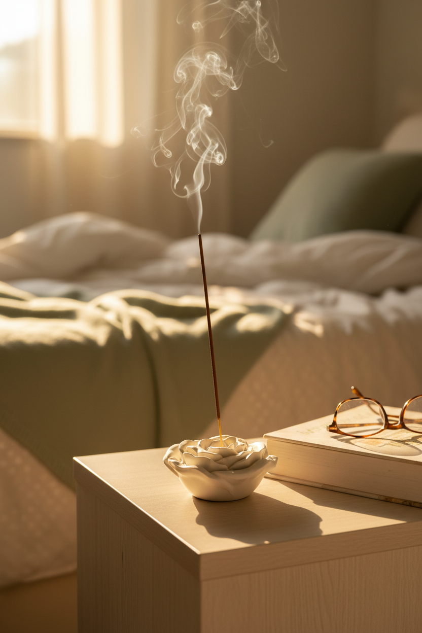 Bedroom lifestyle with rose incense holder