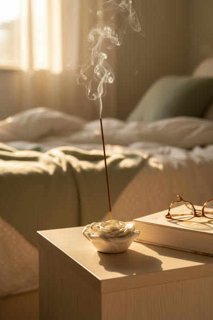 Bedroom lifestyle with rose incense holder